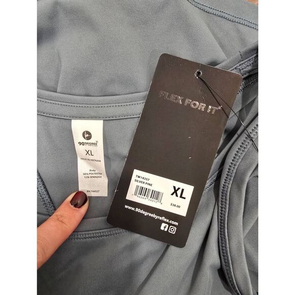 90 Degree by Reflex Racerback Crop Tank Silver Pine XL NWT Active Yoga Top - Picture 2 of 8